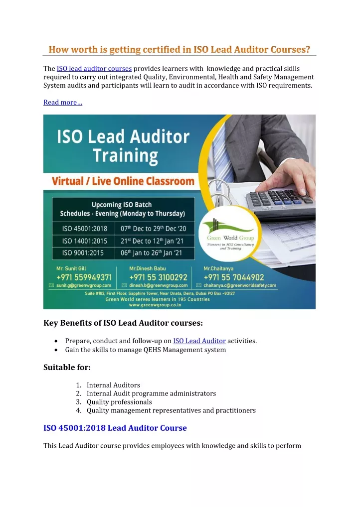 the iso lead auditor courses provides learners