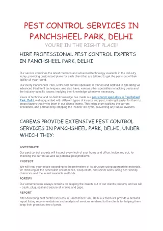 Pest Control Services In Panchsheel Park, Delhi