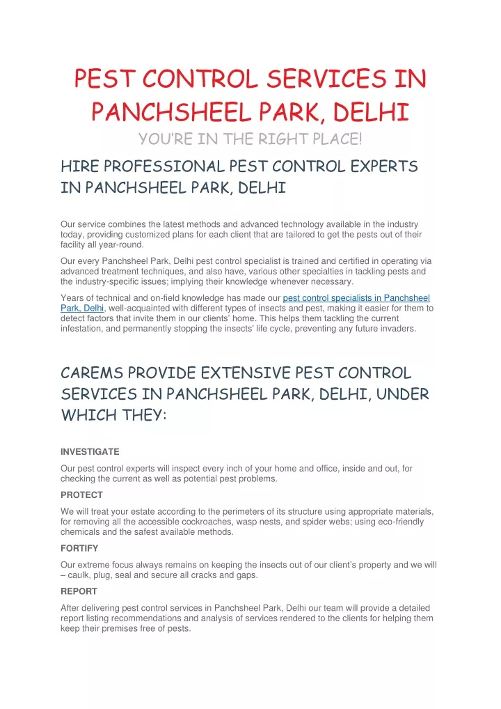 pest control services in panchsheel park delhi