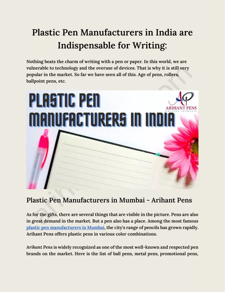 plastic pen manufacturers in india
