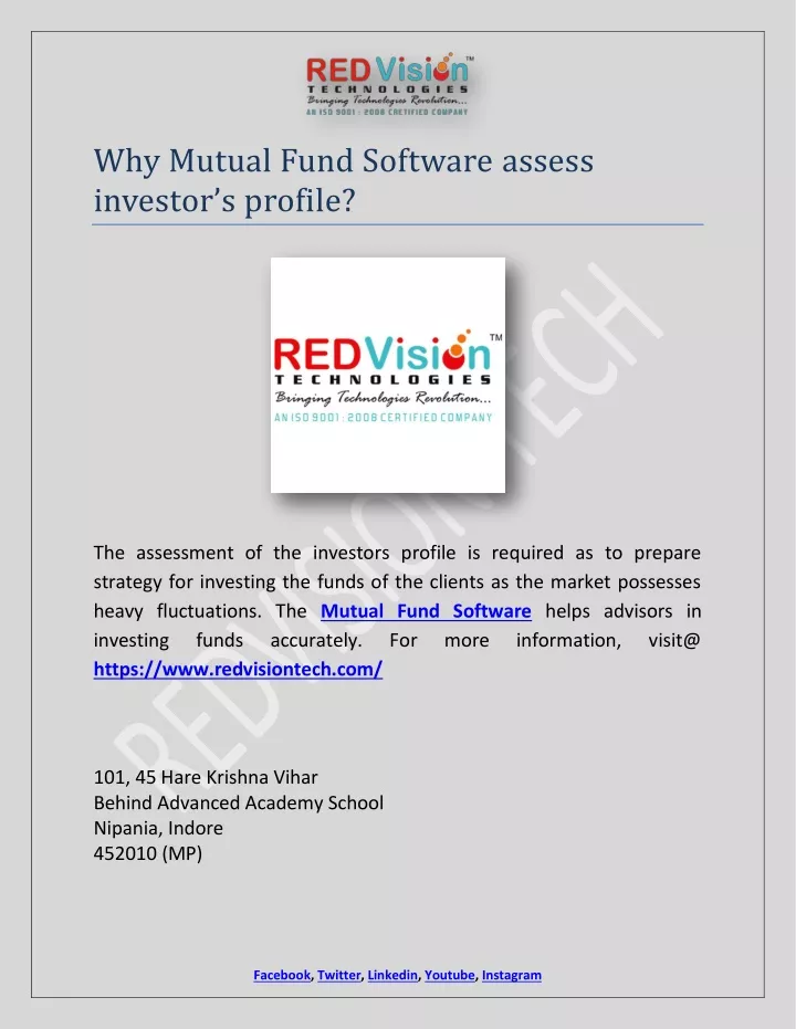 why mutual fund software assess investor s profile