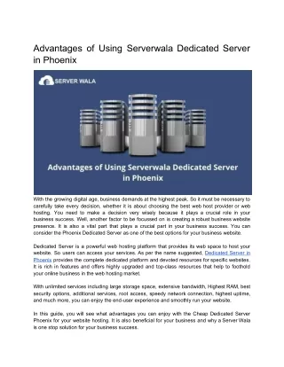 Advantages of Using Serverwala Dedicated Server in Phoenix