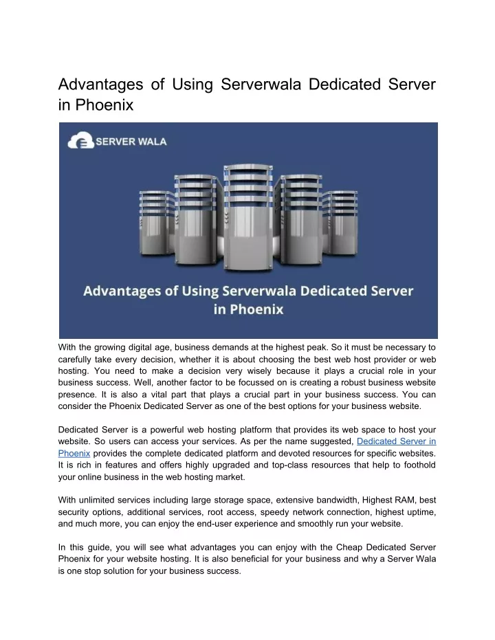 advantages of using serverwala dedicated server