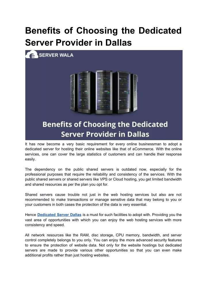 benefits of choosing the dedicated server
