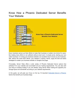 Know-How Serverwala Phoenix Dedicated Server Benefits Your Website
