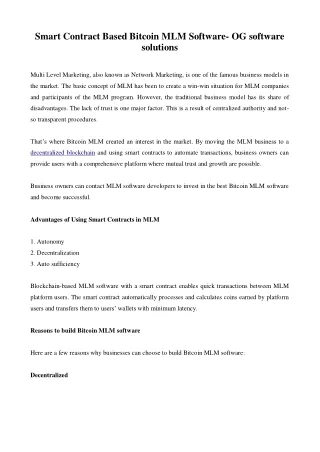 smart contract based bitcoin mlm software