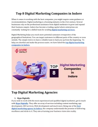 Top 8 Digital Marketing Companies in Indore | Hype Digitally