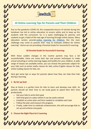 Online Learning Tips for Parents and Their Children