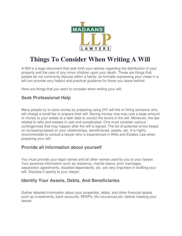 things to consider when writing a will
