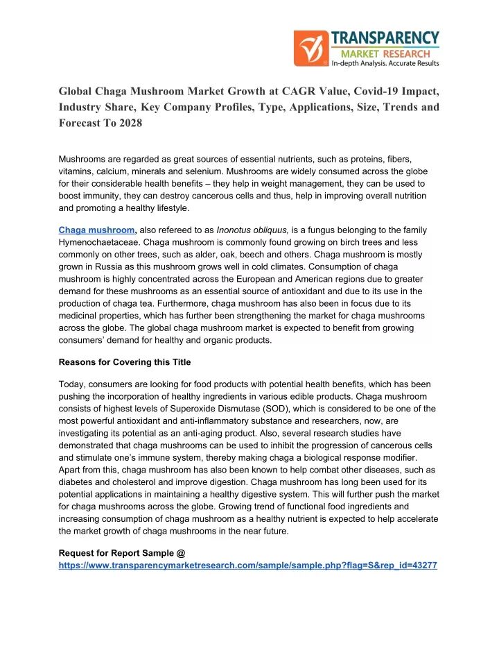 global chaga mushroom market growth at cagr value