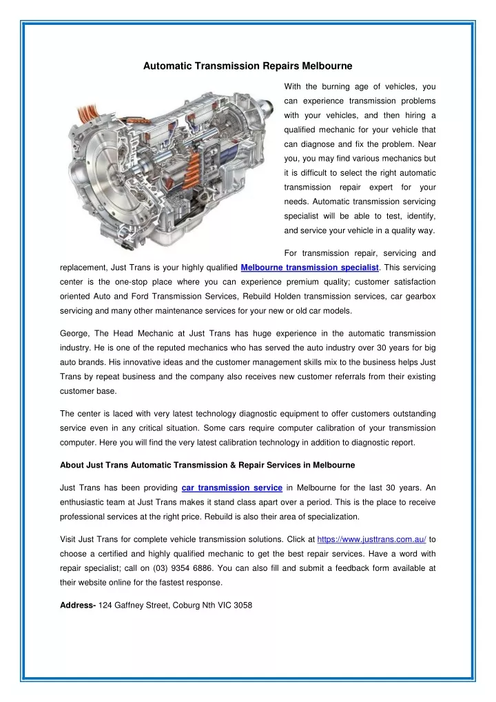 automatic transmission repairs melbourne