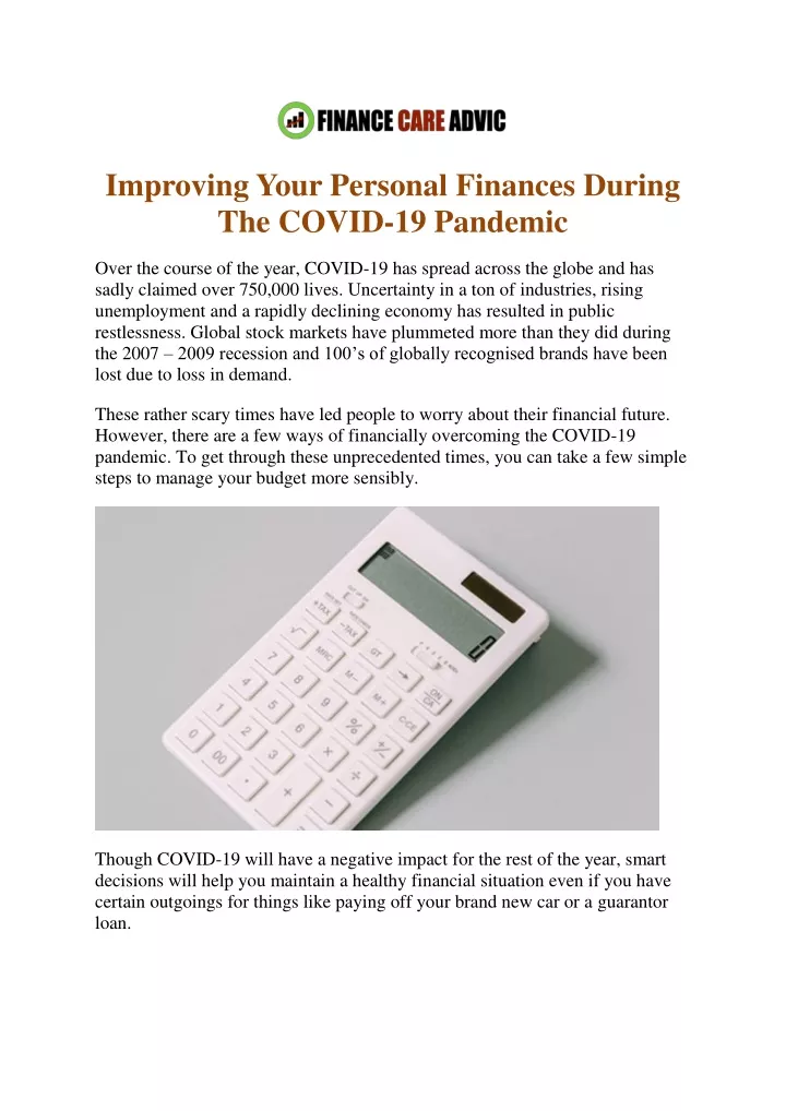 improving your personal finances during the covid