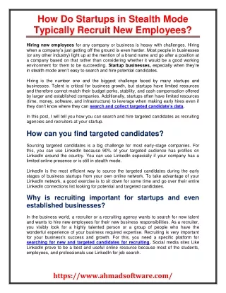 how do startups in stealth mode typically recruit