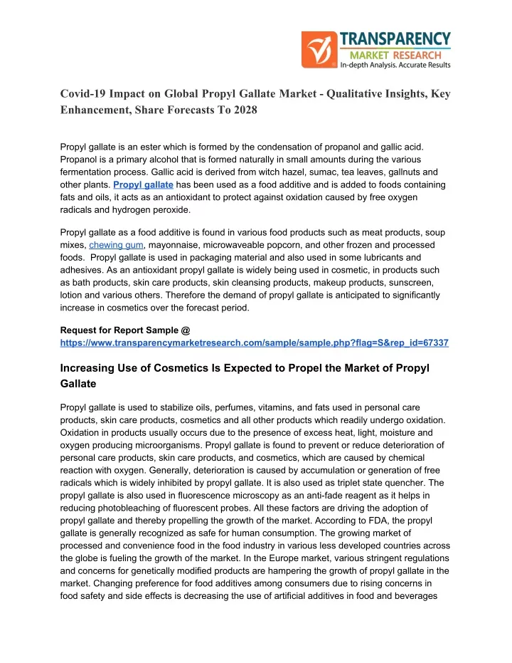 covid 19 impact on global propyl gallate market