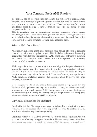your company needs aml practices