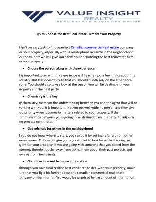 Tips to Choose the Best Real Estate Firm for Your Property