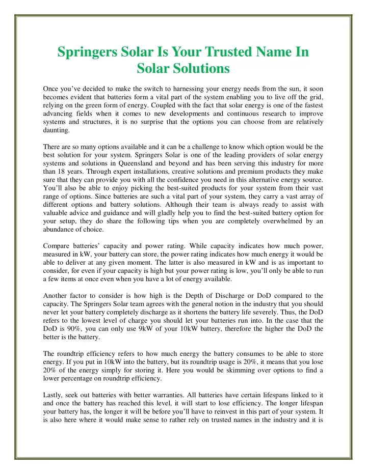 springers solar is your trusted name in solar