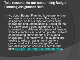 take recourse for our outstanding budget planning assignment help