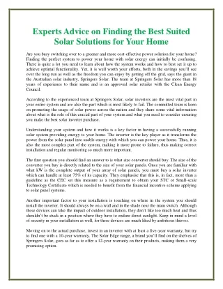 experts advice on finding the best suited solar
