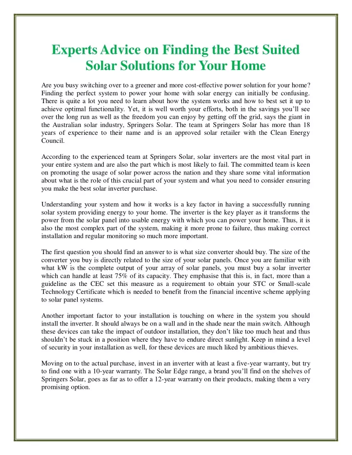 experts advice on finding the best suited solar