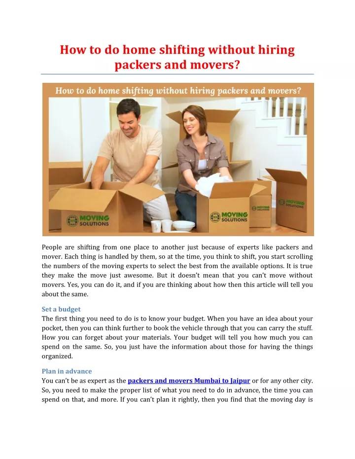 how to do home shifting without hiring packers