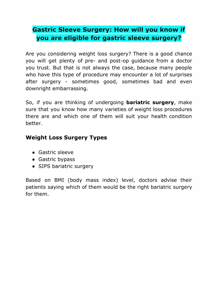 gastric sleeve surgery how will you know