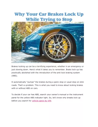why your car brakes lock up while trying to stop