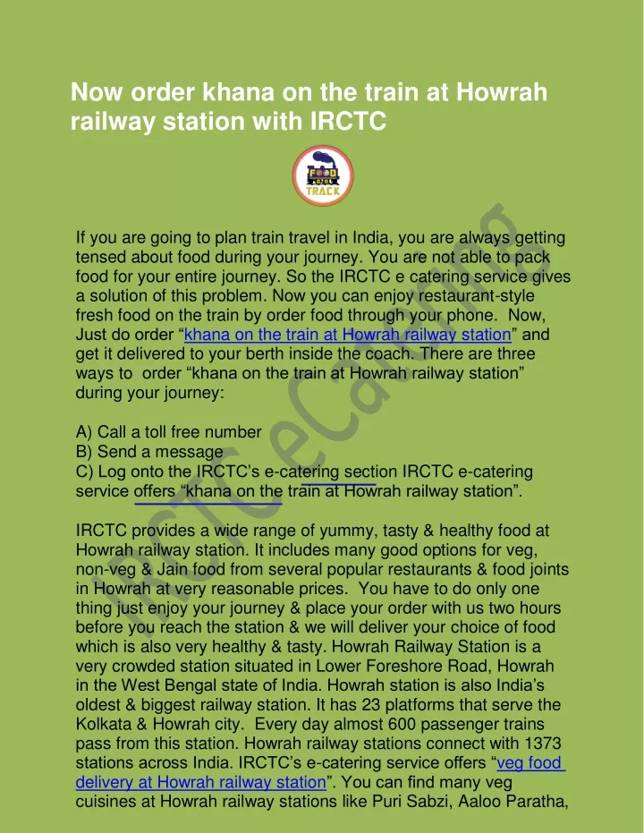 now order khana on the train at howrah railway