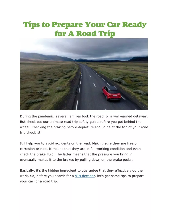 tips to prepare your car ready for a road trip
