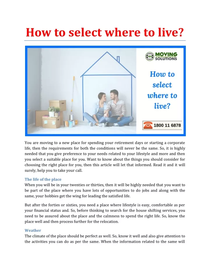 how to select where to live