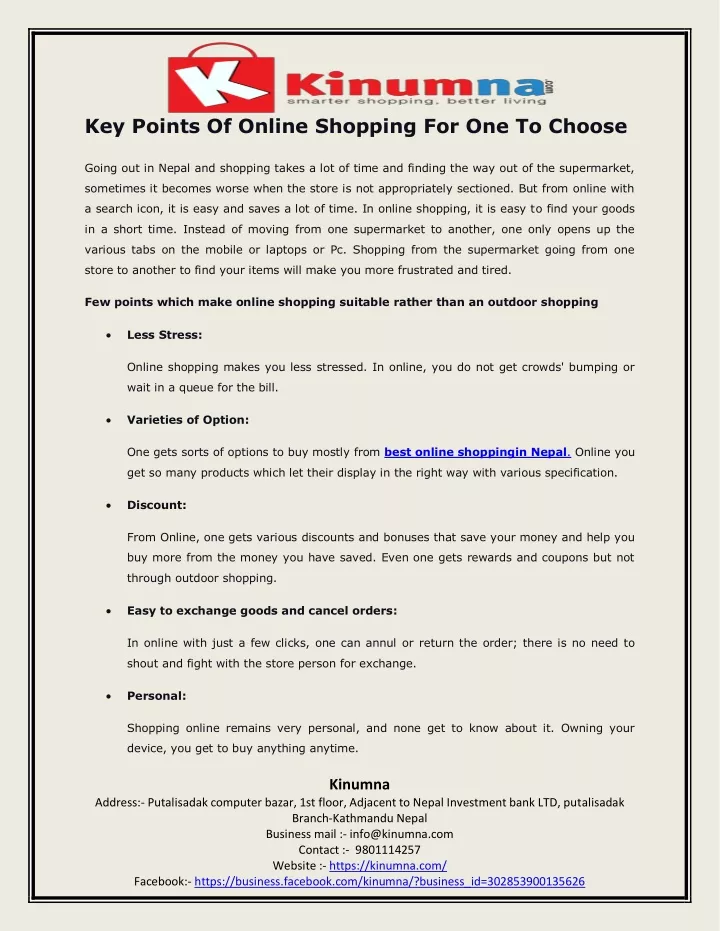 key points of online shopping for one to choose
