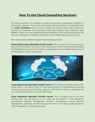 How To Get Cloud Consulting Services?