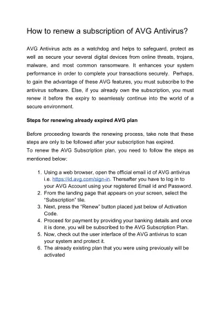 how to renew a subscription of avg antivirus