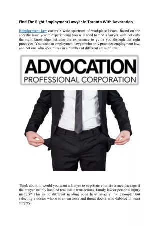 Find The Right Employment Lawyer In Toronto With Advocation