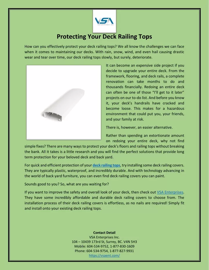 protecting your deck railing tops