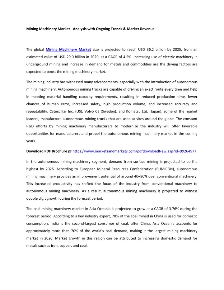 mining machinery market analysis with ongoing