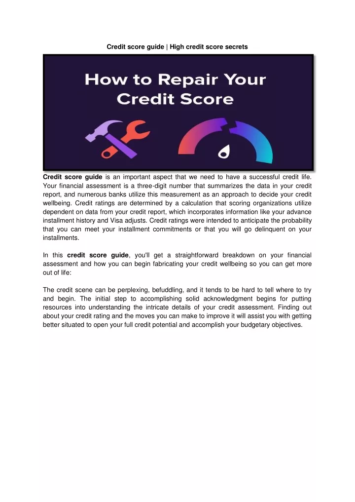 credit score guide high credit score secrets