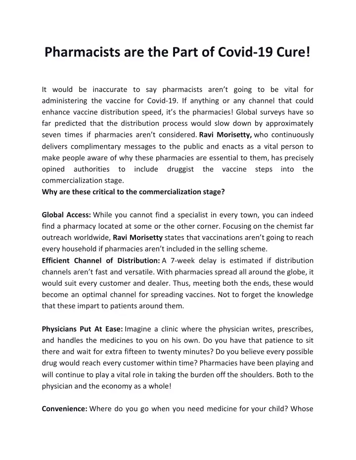 pharmacists are the part of covid 19 cure