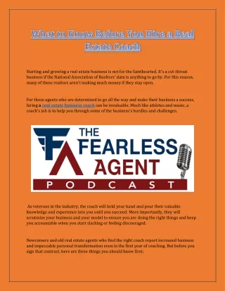Real Estate Business in USA with Fearless Agent, LLC