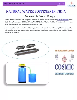 Natural Water Softener in India