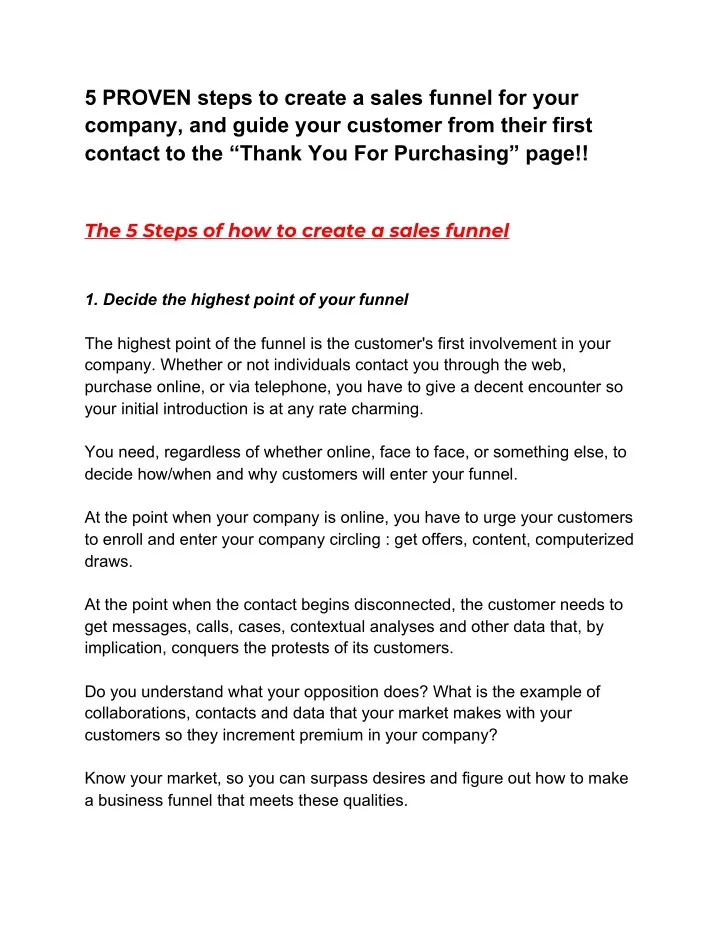 5 proven steps to create a sales funnel for your