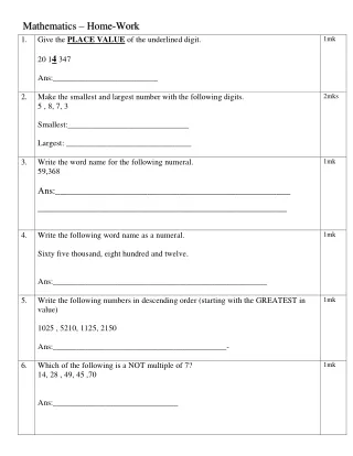 mathematics home work