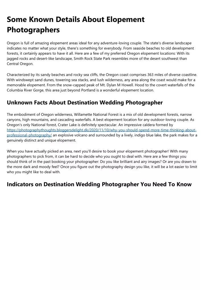 some known details about elopement photographers