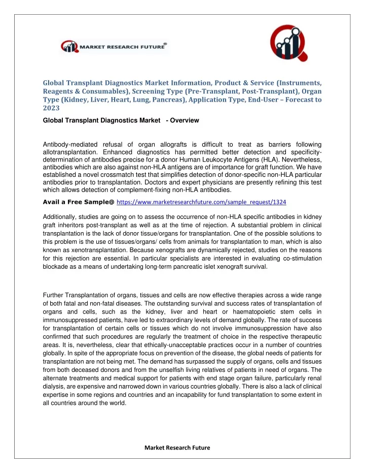 global transplant diagnostics market information