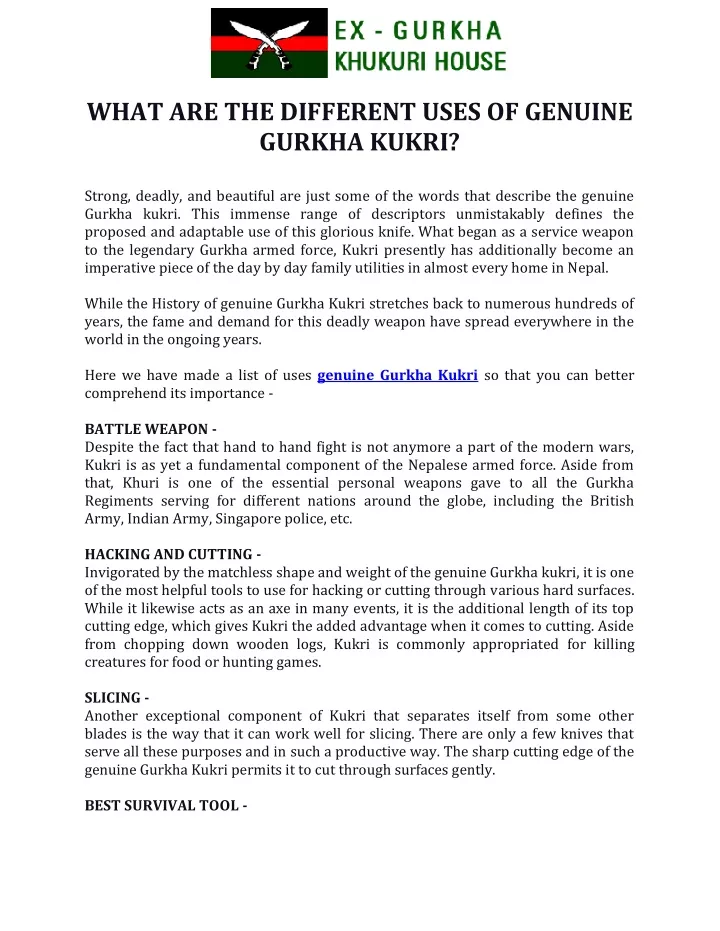 what are the different uses of genuine gurkha