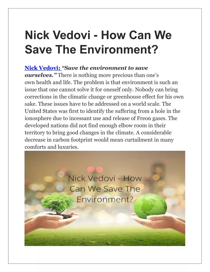 nick vedovi how can we save the environment