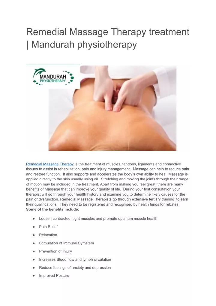 remedial massage therapy treatment mandurah