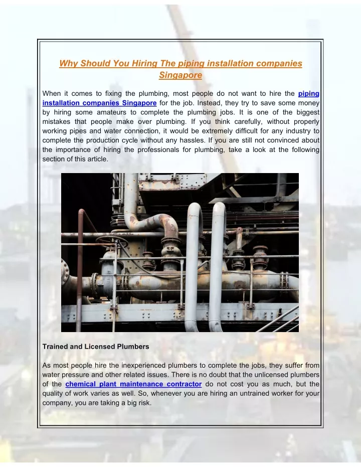 why should you hiring the piping installation