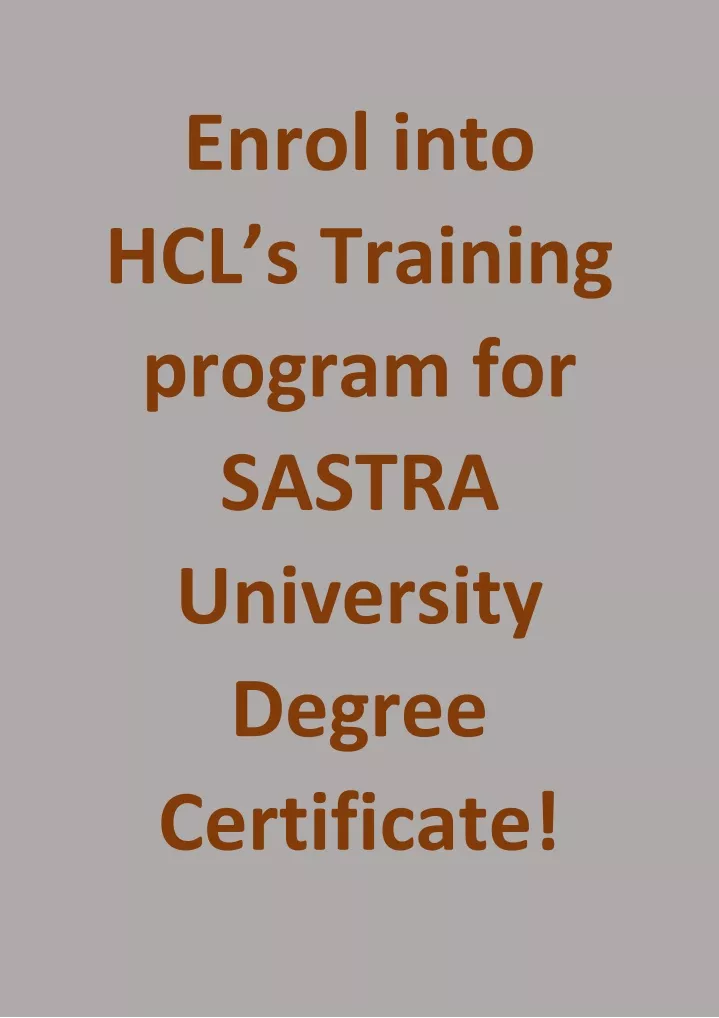 enrol into hcl s training program for sastra