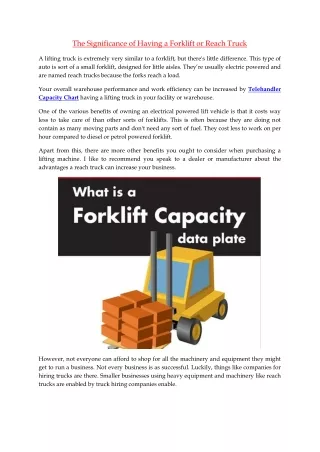 The Significance of Having a Forklift or Reach Truck